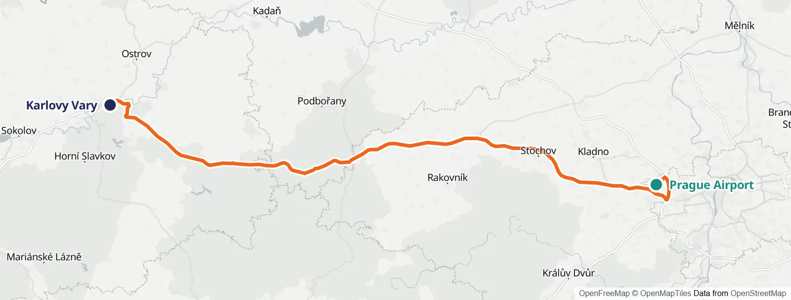 خريطة المسار: Prague Airport – Karlovy Vary