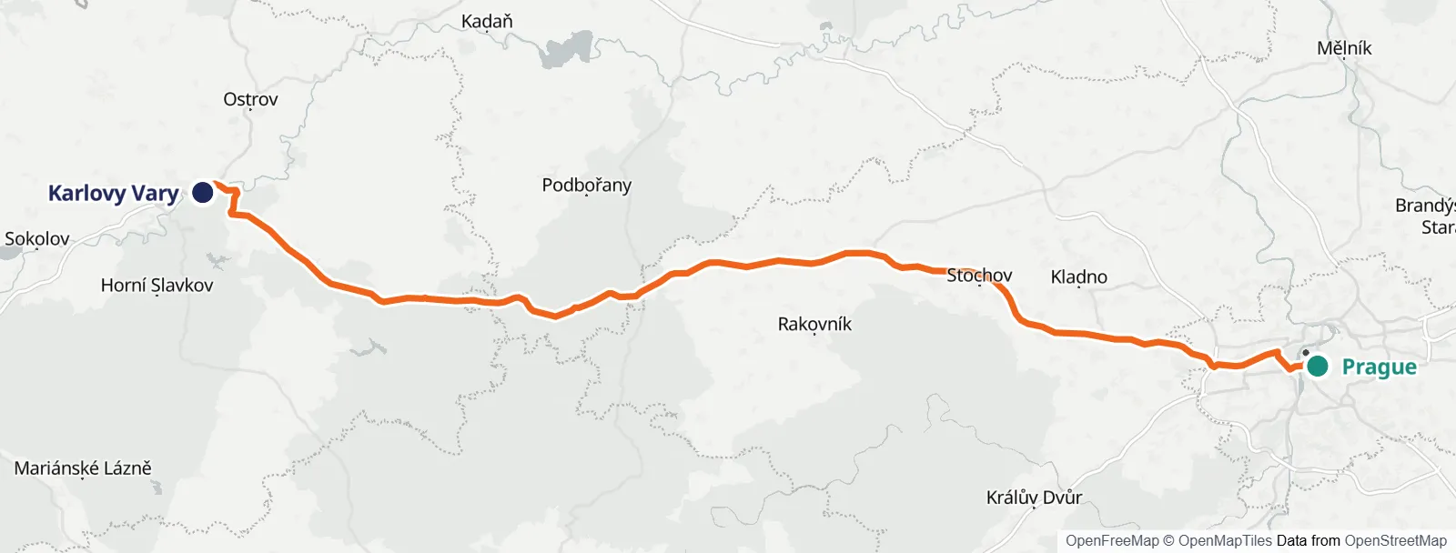 خريطة المسار: Prague – Karlovy Vary