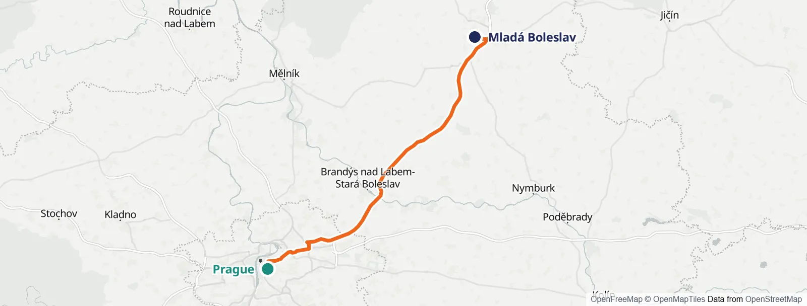 خريطة المسار: Prague – Mladá Boleslav